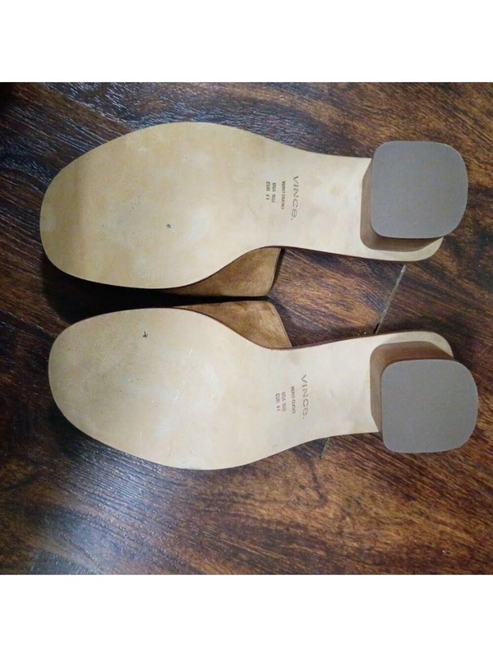 Vince Heeled Sandals Suede Mules Size 11 Tan Block Heel Slip-On Pre-Owned - Picture 6 of 9